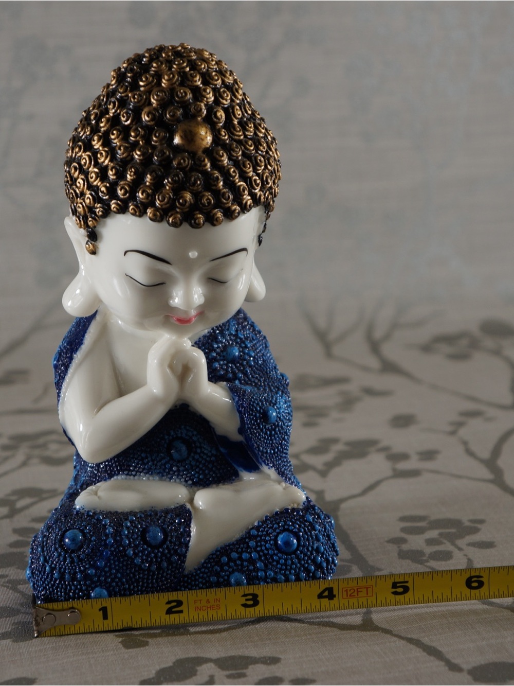 Decorative Seated Buddha Figurine in Blue and Gold